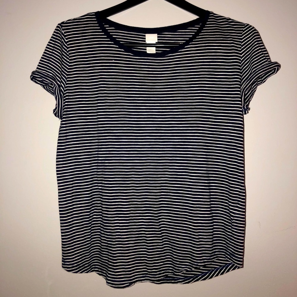 H&M Basics; navy blue and white; short sleeve